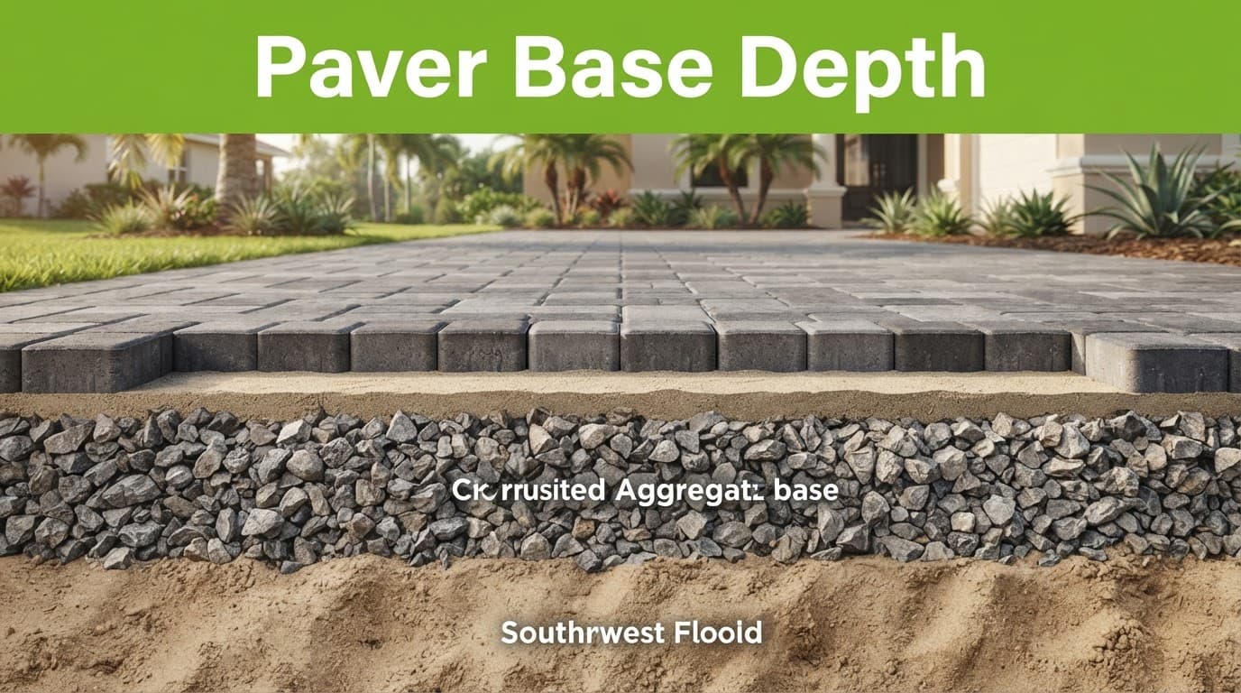 Driveway pavers over sand and compacted aggregate beside a Florida home.