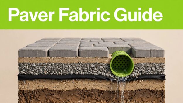 Florida Paver Foundation Paver walkway layers with fabric over aggregate and sandy soil.
