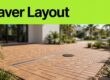 Patio pavers arranged around a channel drain and utility cover beneath a green headline band.