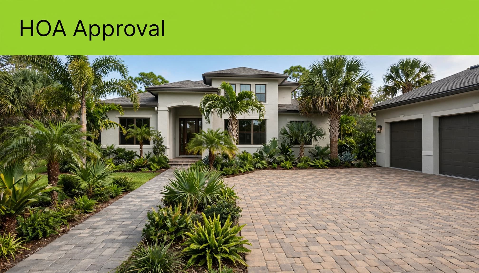 HOA paver approval planning showing a driveway and separate walkway at a Florida home.
