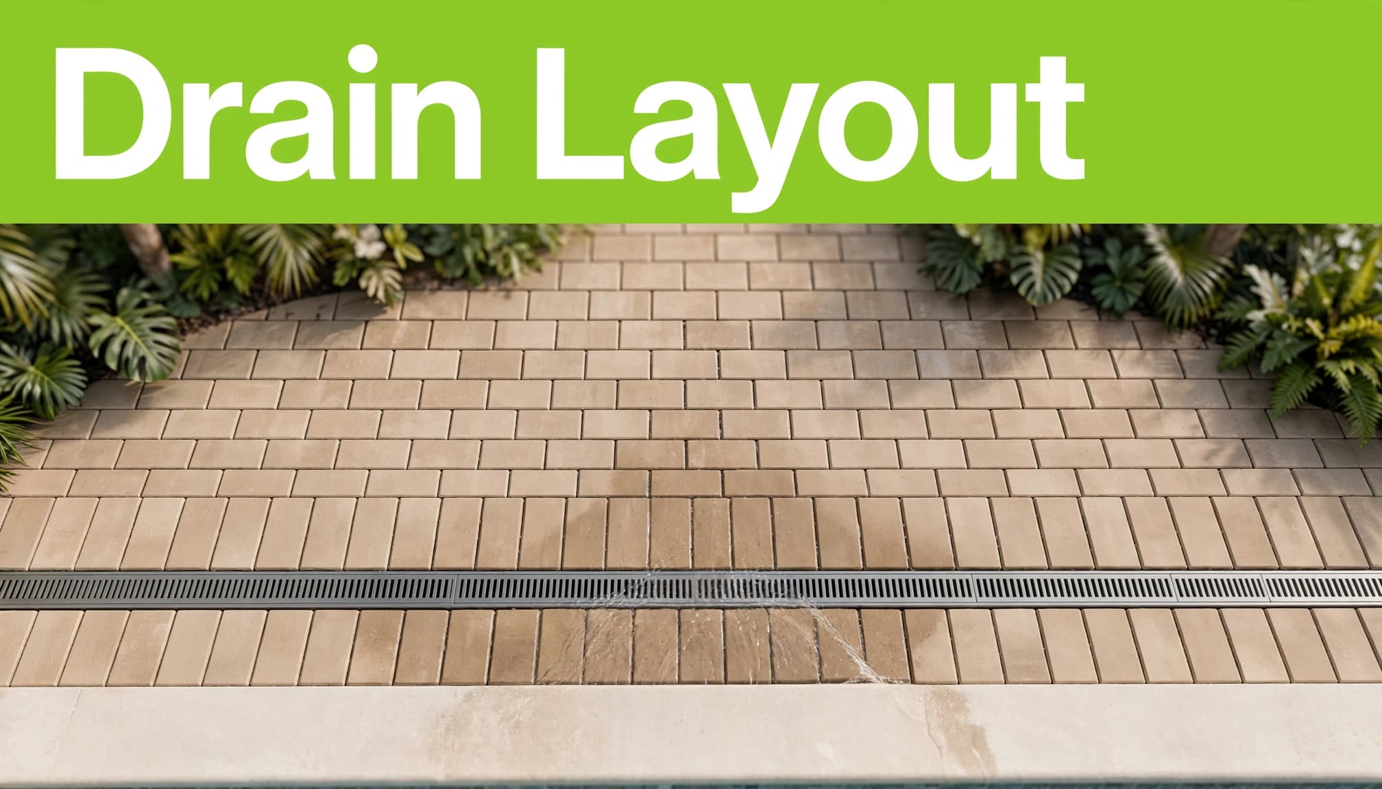 Paver layout around drains at a Florida pool deck.