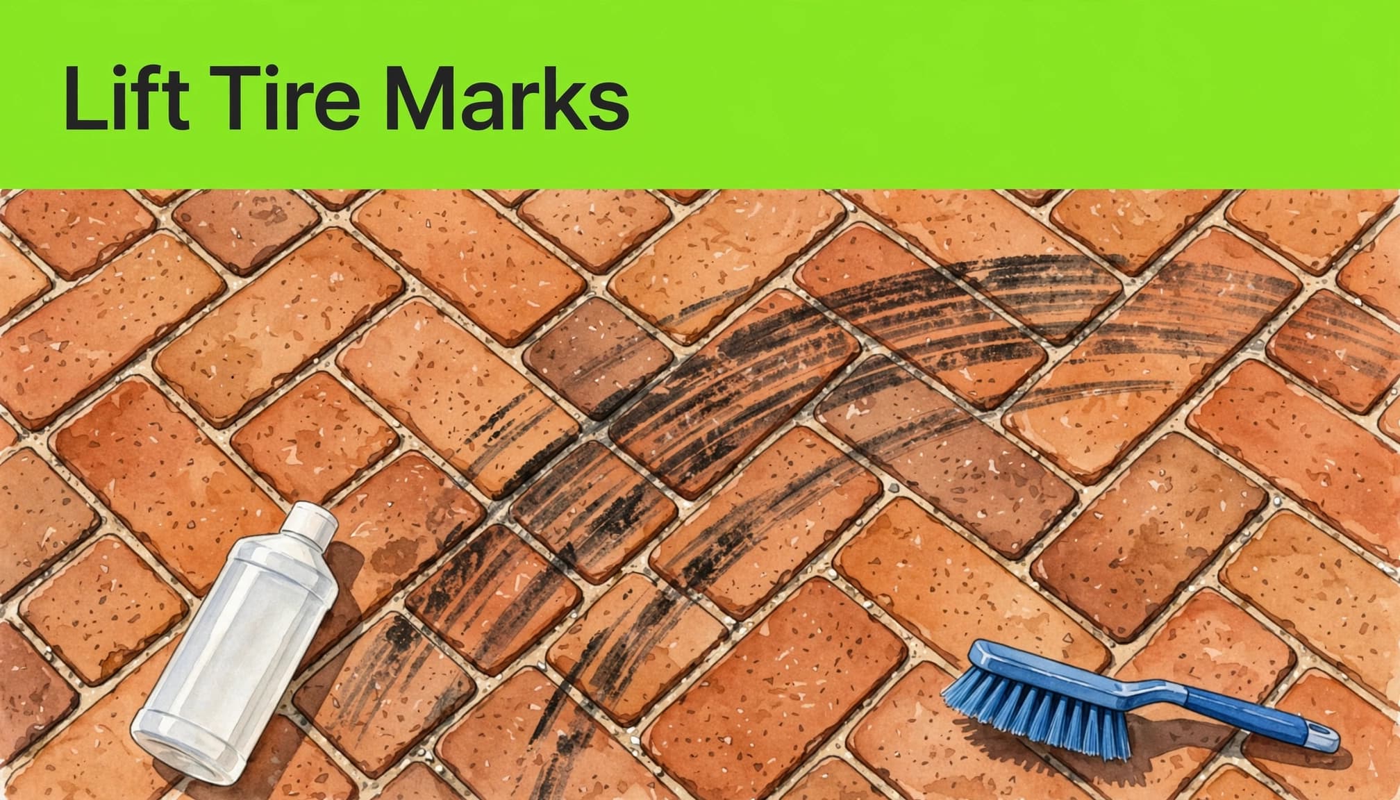 Removing tire marks from brick pavers with a compatible cleaner and nylon brush.